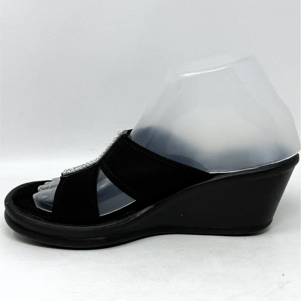 Skechers Cali Rumblers Risk Taker Black Jewel Wedge Sandals 7 Dressy Semi Formal - Picture 6 of 11